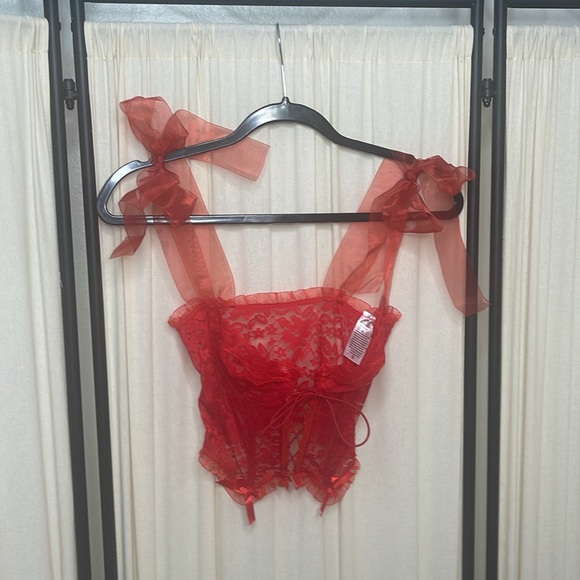 NEW! RED LINGERIE CORSET WITH RIBBONS SIZE SMALL - Picture 9 of 9